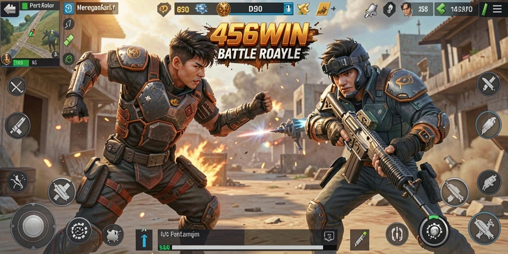 Screenshot gameplay 456WIN menunjukkan aksi Battle Royale yang intens.