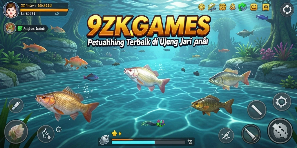Tampilan gameplay 9ZKGAMES yang menampilkan aksi memancing yang nyata.