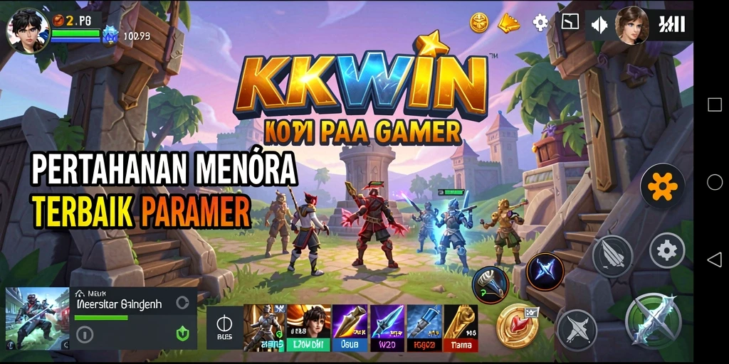 Tampilan gameplay KKWIN yang menegangkan dalam pertahanan menara.