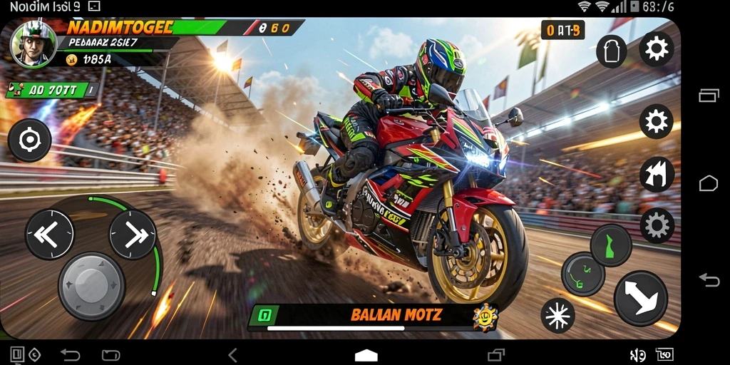 Tampilan gameplay NADIMTOGEL menampilkan balapan motor yang intens dan menegangkan.